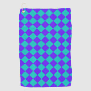 Teal Purple Chequered Diamond Pattern Golf Towel