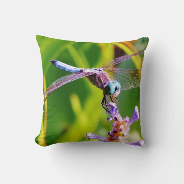 Teal & purple Dragonfly Throw Pillow (Front)