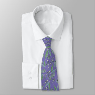 Teal Purple Eucalyptus Greenery Pattern Tie