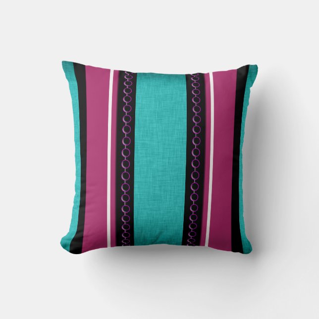 Teal purple funky stripes throw pillow (Front)