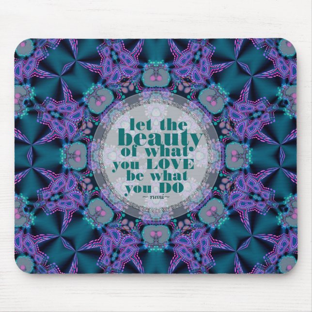 Teal+Purple GeoFractal Art Quote Mousepad (Front)