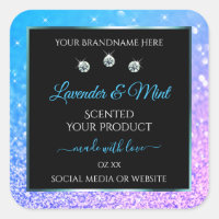 Teal Purple Glitter Black Product Labels Diamonds