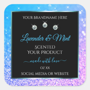 Teal Purple Glitter Black Product Labels Diamonds