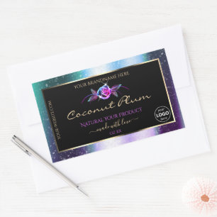 Teal Purple Glitter Black Product Labels with Logo