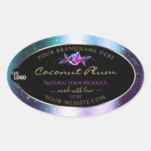 Teal Purple Glitter Black Product Labels with Logo