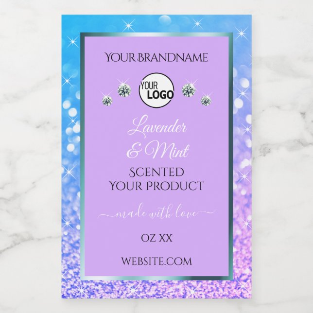 Teal Purple Glitter Product Labels Logo Diamonds (Single Label)