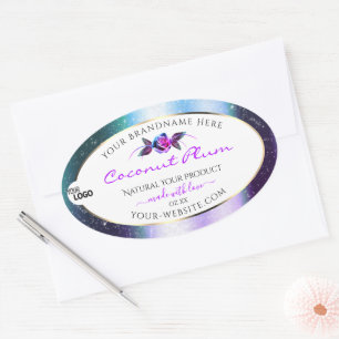 Teal Purple Glitter White Product Labels with Logo