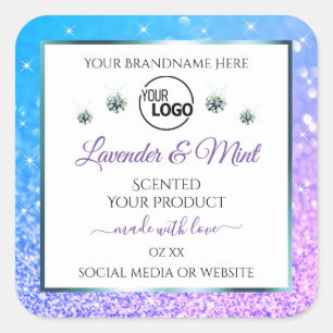 Teal Purple Glitter White Product Labels with Logo
