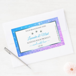 Teal Purple Glitter White Product Packaging Labels