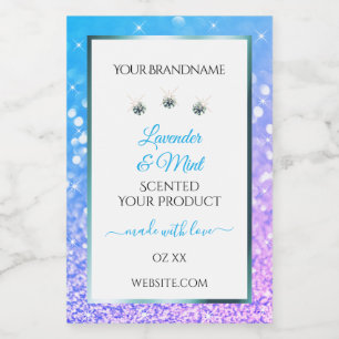 Teal Purple Glitter White Product Packaging Labels