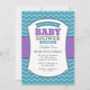Teal Purple Grey Chevron Baby Shower Invitation