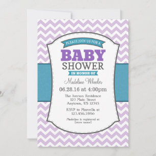 Teal Purple Grey Chevron Baby Shower Invitation