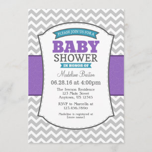 Teal Purple Grey Chevron Baby Shower Invitation
