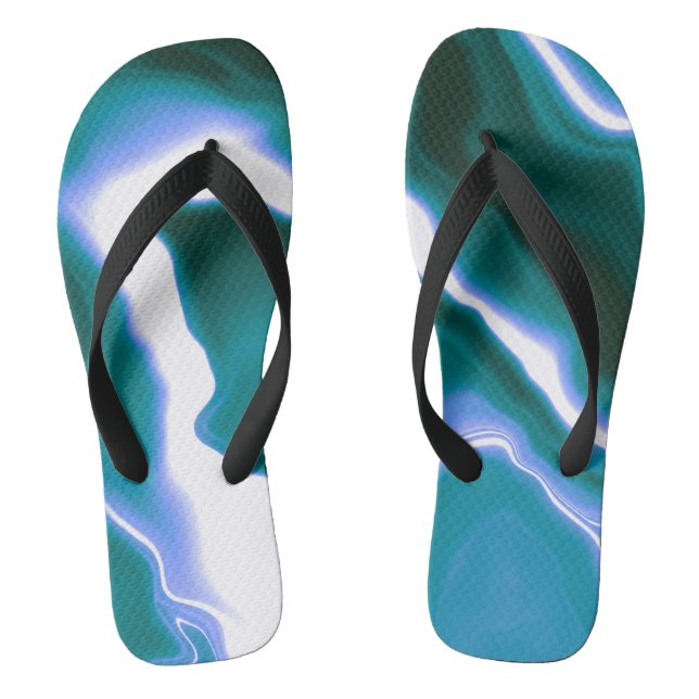 Teal Purple Groovy Marbled Wide Strap Flip Flops (Footbed)