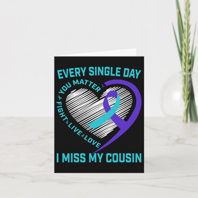 Teal Purple Heart Sayings Cousin Suicide Awareness Card (Front)