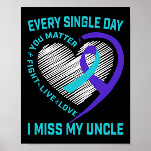Teal Purple Heart Uncle Suicide Awareness Preventi Poster
