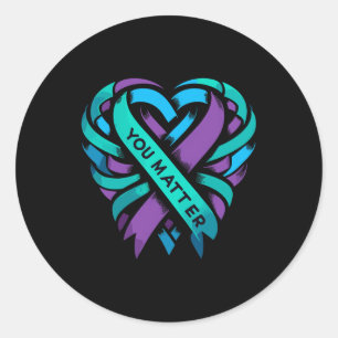 Teal Purple Heart You Suicide Prevention Awareness Classic Round Sticker