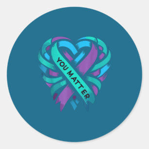 Teal Purple Heart You Suicide Prevention Awareness Classic Round Sticker
