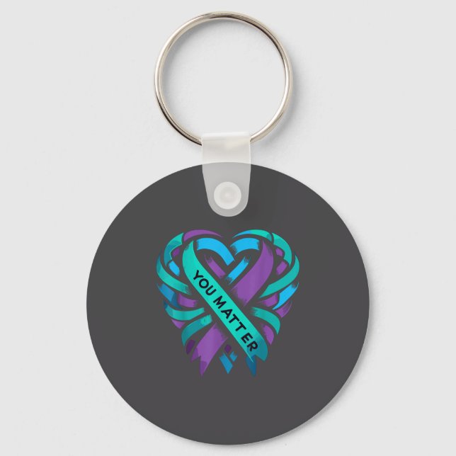 Teal Purple Heart You Suicide Prevention Awareness Keychain (Front)