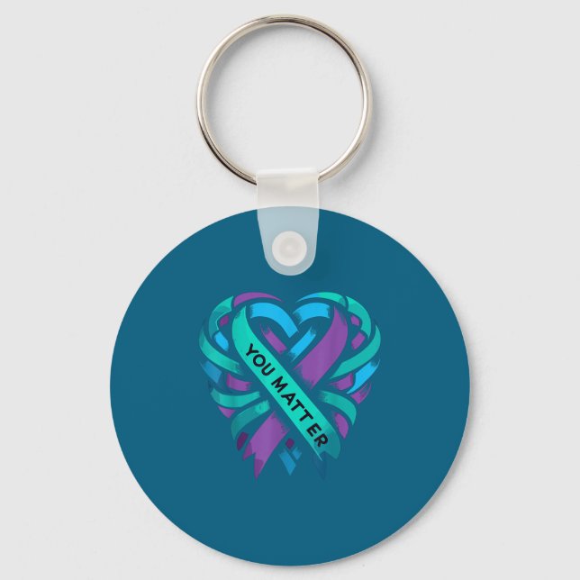 Teal Purple Heart You Suicide Prevention Awareness Keychain (Front)