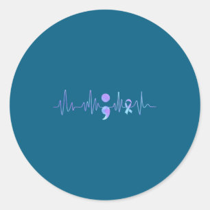 Teal Purple Heartbeat Semicolon Suicide Prevention Classic Round Sticker
