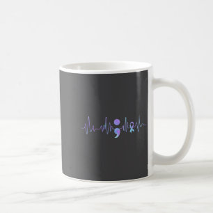 Teal Purple Heartbeat Semicolon Suicide Prevention Coffee Mug