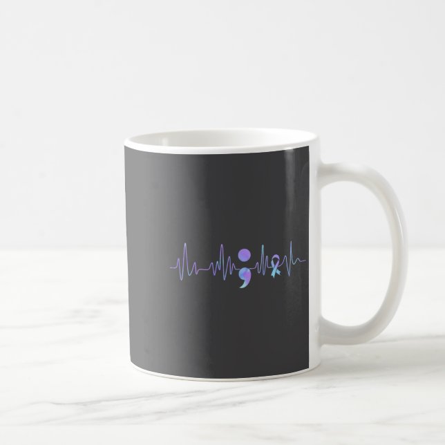 Teal Purple Heartbeat Semicolon Suicide Prevention Coffee Mug (Right)