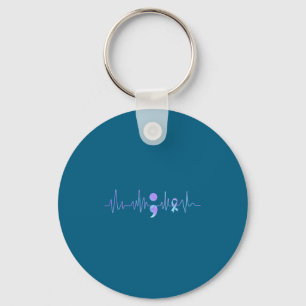 Teal Purple Heartbeat Semicolon Suicide Prevention Keychain