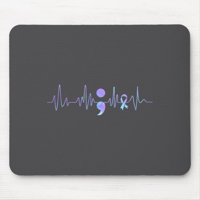 Teal Purple Heartbeat Semicolon Suicide Prevention Mouse Pad (Front)