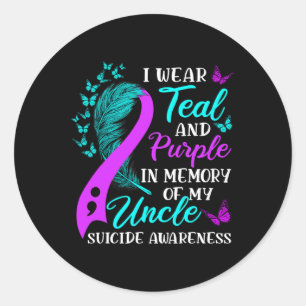 Teal Purple In Memory Of My Uncle Suicide Awarenes Classic Round Sticker