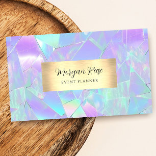 Teal & Purple Iridescent Design, Gold, QR Code Business Card