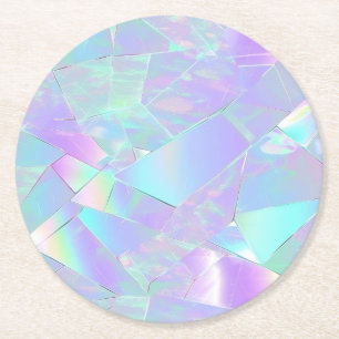 Teal & Purple Iridescent Design Round Paper Coaster