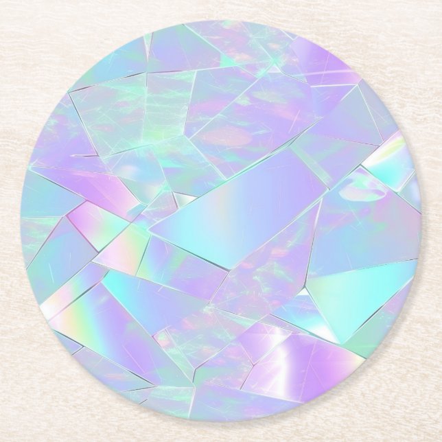 Teal & Purple Iridescent Design Round Paper Coaster (Front)
