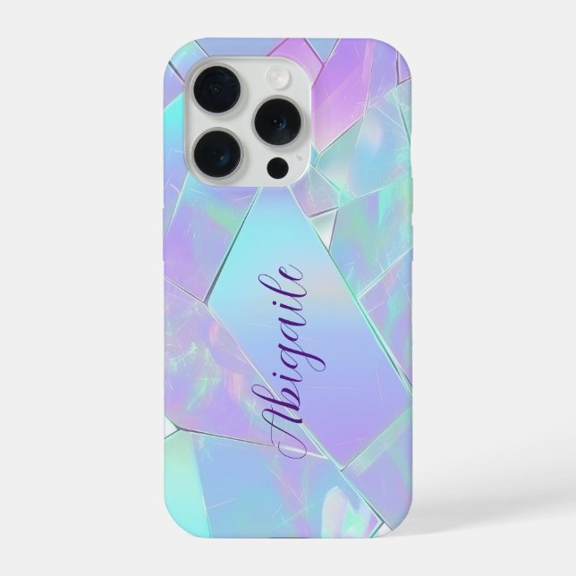 Teal & Purple Iridescent Design, Script Name 2 iPhone Case (Back)