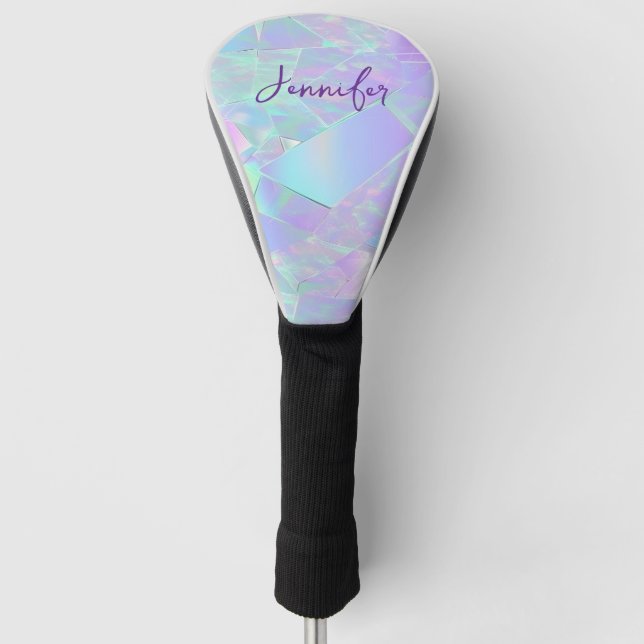 Teal & Purple Iridescent Design, Script Name Golf Head Cover (Front)