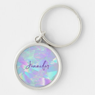 Teal & Purple Iridescent Design, Script Name Keychain