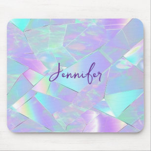 Teal & Purple Iridescent Design, Script Name Mouse Pad