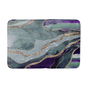 Teal Purple Marble Agate Gold Glitter Glam #1  Bath Mat
