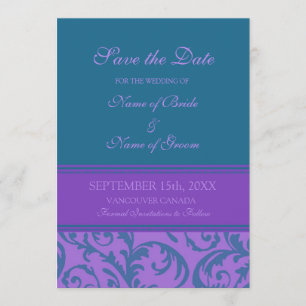 Teal Purple Photo Wedding Save the Date Card