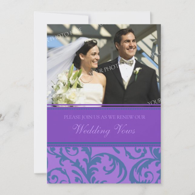 Teal Purple Photo Wedding Vow Renewal Invitations (Front)