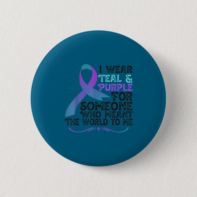Teal Purple Ribbon For Suicide Prevention Awarenes 2 Inch Round Button (Front)
