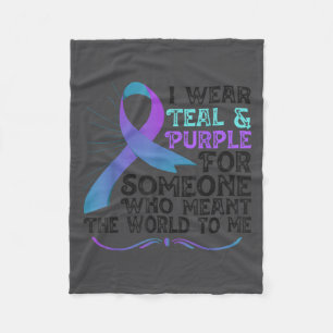 Teal Purple Ribbon For Suicide Prevention Awarenes Fleece Blanket