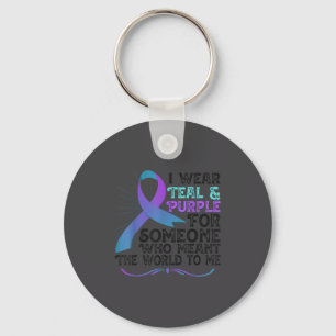 Teal Purple Ribbon For Suicide Prevention Awarenes Keychain