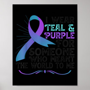 Teal Purple Ribbon For Suicide Prevention Awarenes Poster