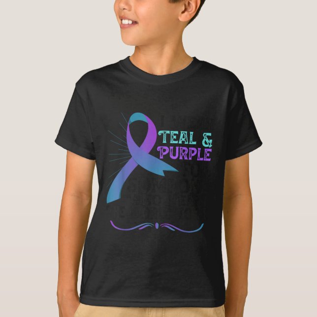 Teal Purple Ribbon For Suicide Prevention Awarenes T-Shirt (Front)