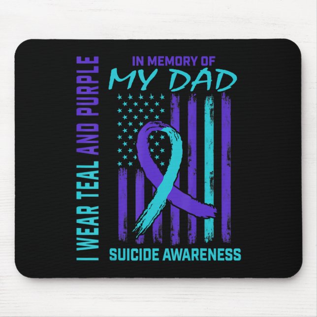 Teal Purple Ribbon In Memory Of Dad Suicide Awaren Mouse Pad (Front)