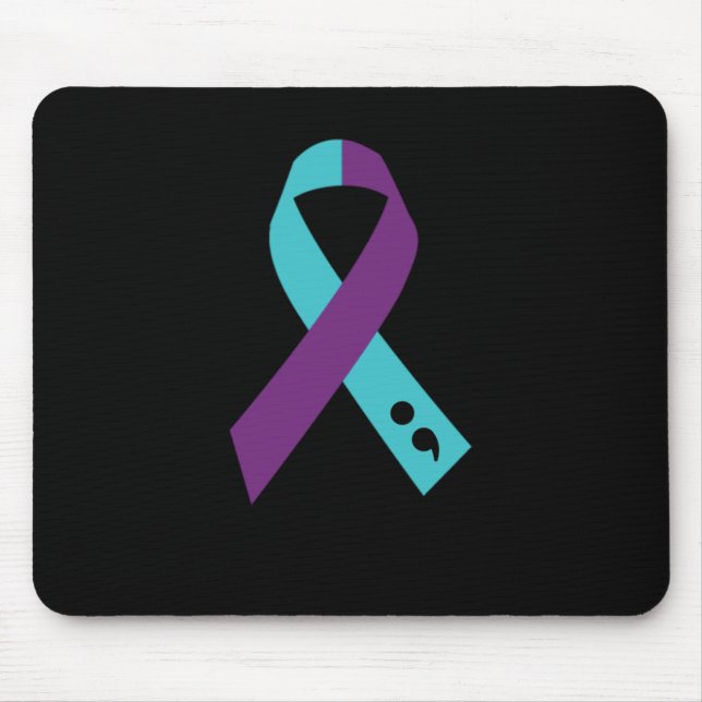 Teal Purple Ribbon Semicolon Suicide Prevention Mouse Pad (Front)