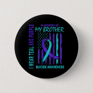 Teal Purple Ribbon Suicide Awareness Flag Brother 2 Inch Round Button