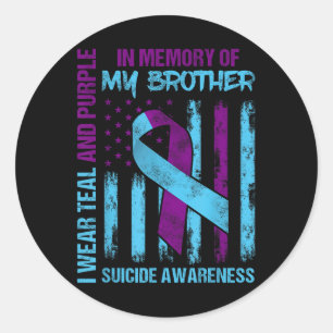 Teal Purple Ribbon Suicide Awareness Flag Brother  Classic Round Sticker