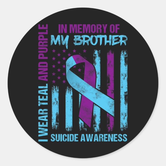 Teal Purple Ribbon Suicide Awareness Flag Brother  Classic Round Sticker (Front)